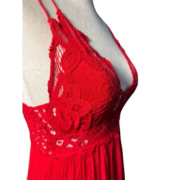 NEW Free People Size S Adella Maxi Slip Dress Sleeveless Boho Crochet Lace Red - Picture 3 of 15